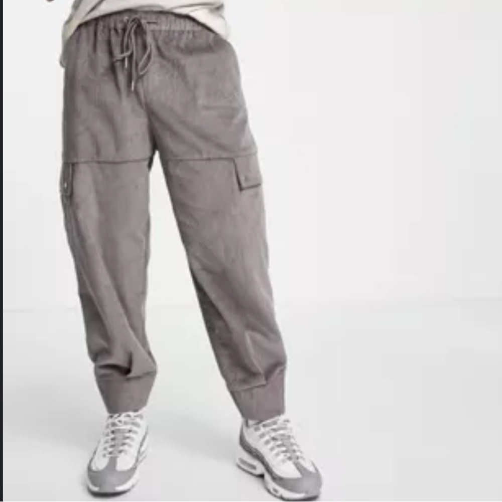 ASOS DESIGN cord oversized tapered
cargo pants in gray